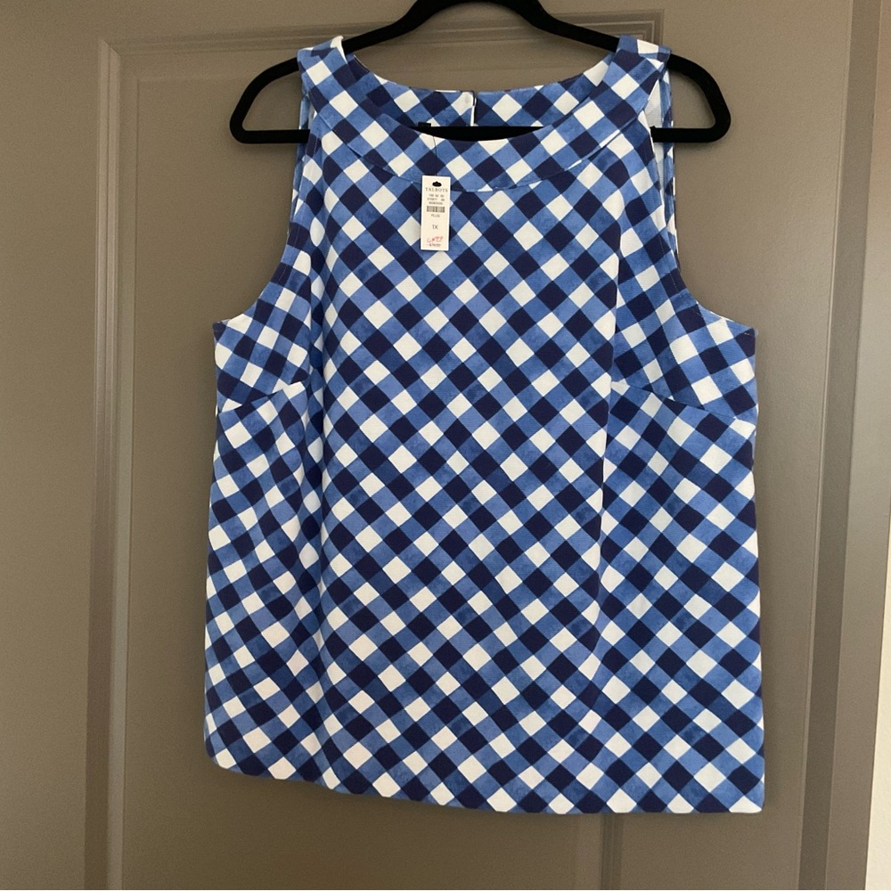 Talbots Blue and White Boxy Gingham Tank Top NWT